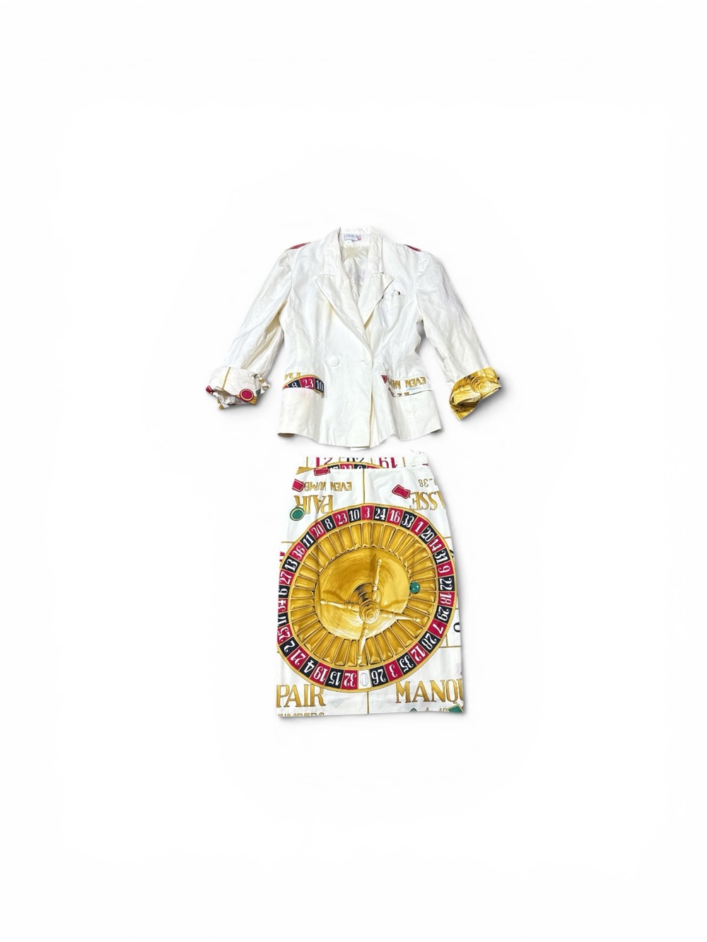 Vintage 1980s Claude Bert Paris 2 Piece Roulette Wheel Casino Skirt Set Sm Med